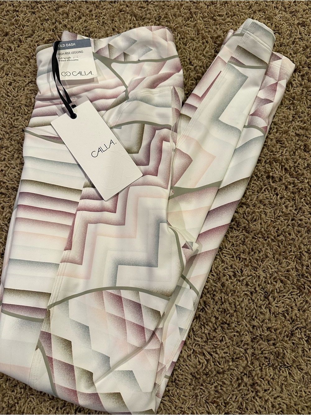 Calia High-Rise Leggings in Soft Lavender and Sage Geometric